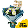 Bouquet of 5 white roses with topper "Happy Birthday" - small picture 1