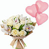 Bouquet of white roses and orchids with balls "Tenderness" - small picture 1