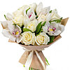 Bouquet of white roses and orchids - small picture 1