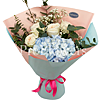 Букет з 5 кремових троянд та блакитної гортензії - маленьке зображення 1