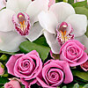 Рожеві троянди та орхідеї "Моїй дорогоцінній" - маленьке зображення 2