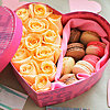 Cream roses in a box with macaroons "Surprise" - small picture 1
