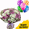 Букет хризантем с разноцветными шарами "Лиловые мечты" - меленькое изображение 1