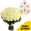 101 белая роза с воздушными шарами  - меленькое изображение 1