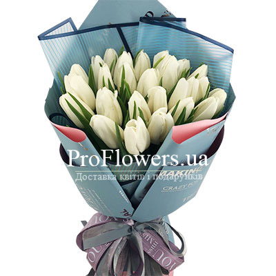 Bouquet of 25 snow-white tulips