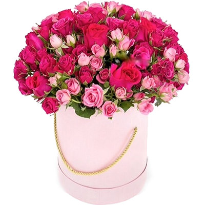 25 розовых кустовых роз в коробке "Нежные чувства!"