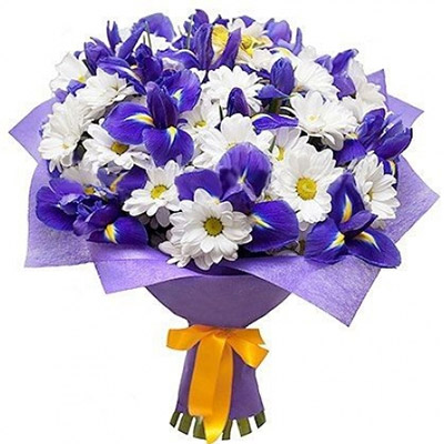 Bouquet of chrysanthemums and irises "Grace"