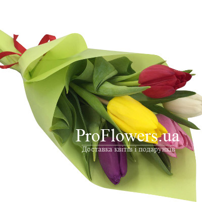 Bouquet of 5 multicolored tulips - picture 2