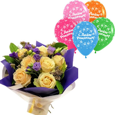 Bouquet of flowers with balloons "Gentle hugs"