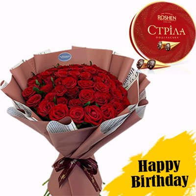 31 red roses with "Bordeaux" gift