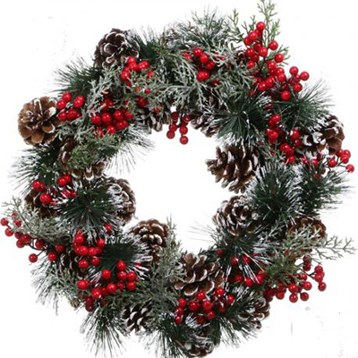 Christmas wreath with pine cones and berries