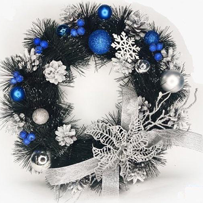 Wreath with decor and balls "Blue frost"