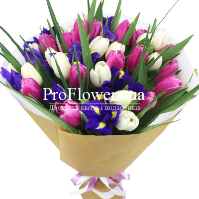 Bouquet of tulips and irises "Breath of spring"