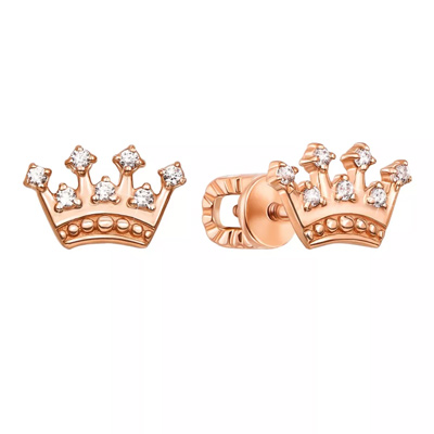 Gold studs "Crown" with cubic zirkonia