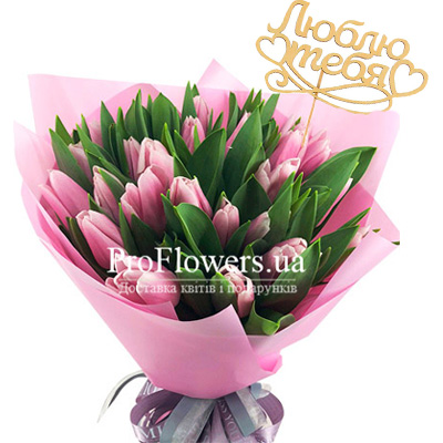 Bouquet of tulips with topper "Pink dream"
