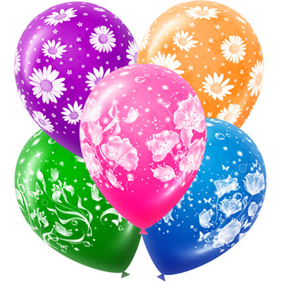 5 різнокольорових кульок з принтом