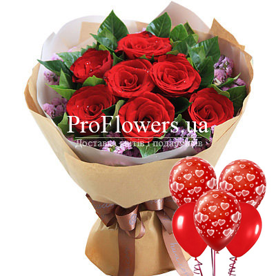 Bouquet with roses and balloons "Mood"