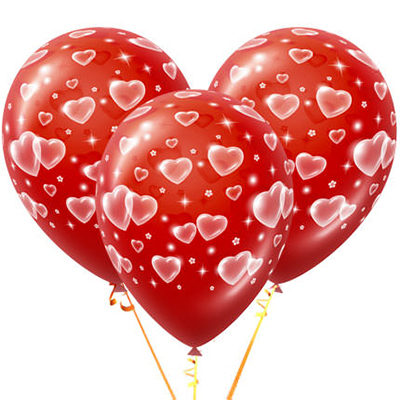 3 red balloons with hearts