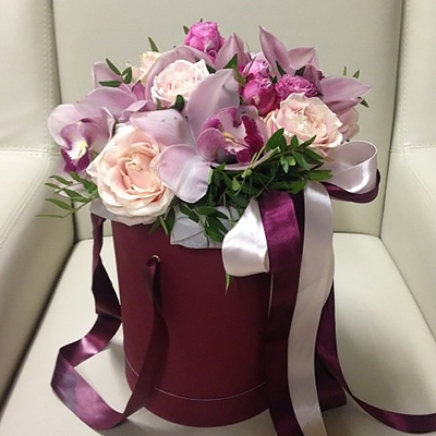 Box of flowers with orchids