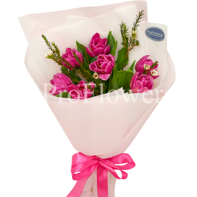 Букет із 7 рожевих тюльпанів