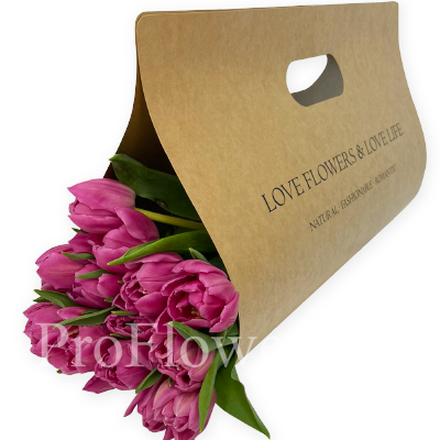 11 pink tulips in an envelope