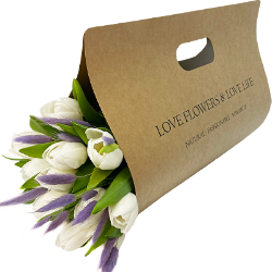 11 white tulips with lagurus in an envelope