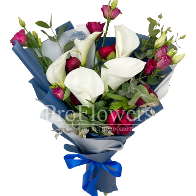 Bouquet of 5 white callas and eustomes