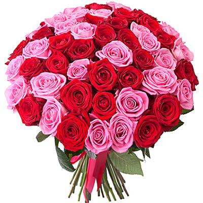 Букет розовых и красных роз "Малиновый аромат"