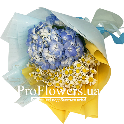 Bouquet of field daisies and hydrangea - picture 2