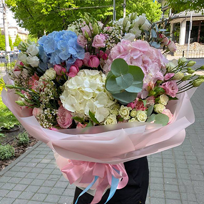 Bouquet of multi-colored hydrangeas