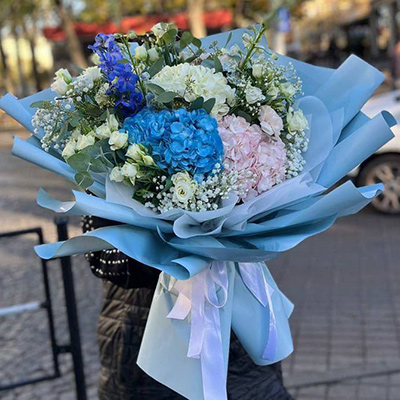 Bouquet of hydrangeas and delphinium