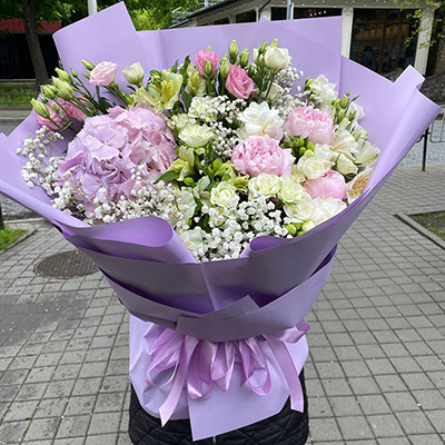 Bouquet with hydrangea and peonies