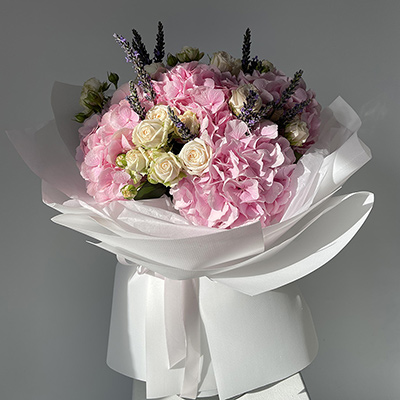 Bouquet of hydrangeas with lavender