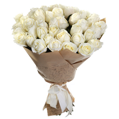 Букет з 39 білих троянд "Молочний коктейль"