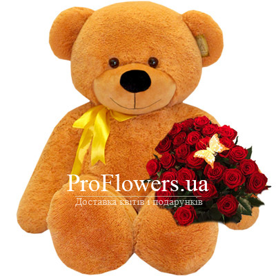 Big bear with a bouquet of 25 roses!