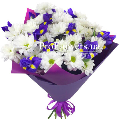 Bouquet of irises and chrysanthemums "Mood" - picture 2