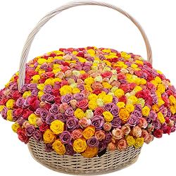 Корзина из 501 разноцветной розы