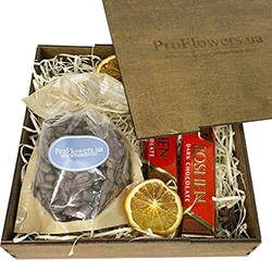 Box with coffee and sweets